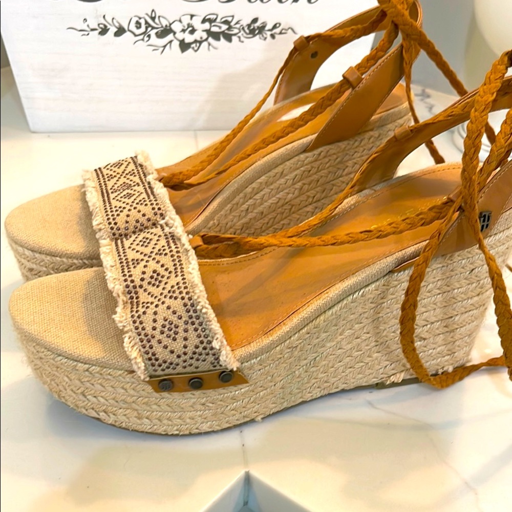 Braided Tan Wedge Sandals